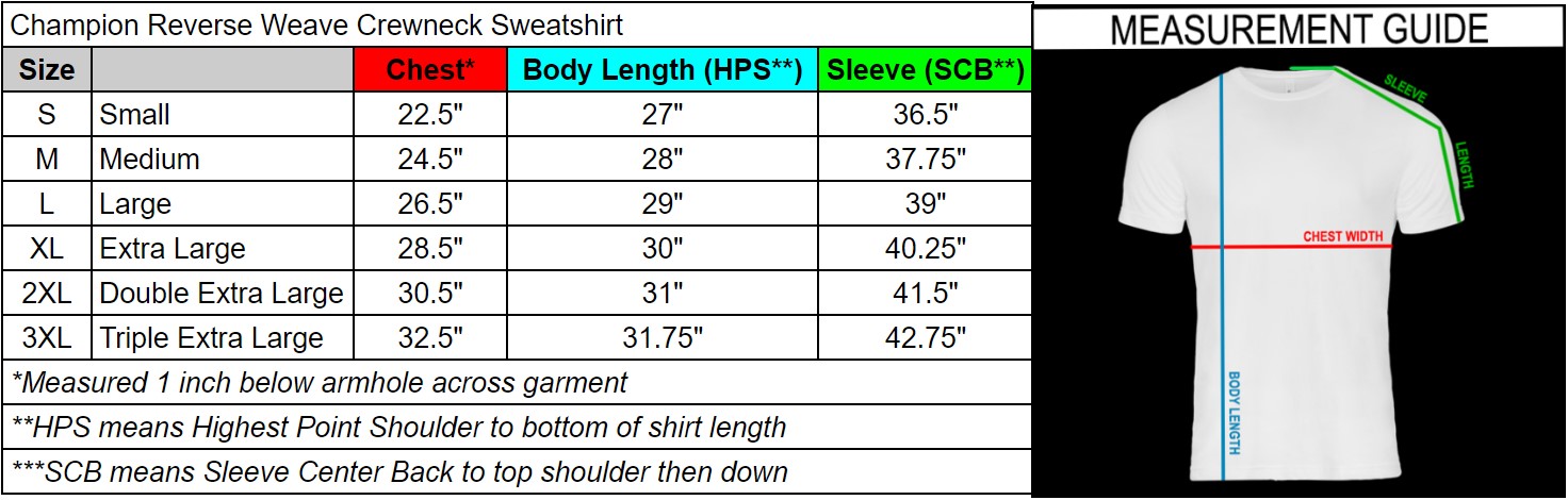 Champion reverse weave size chart sale